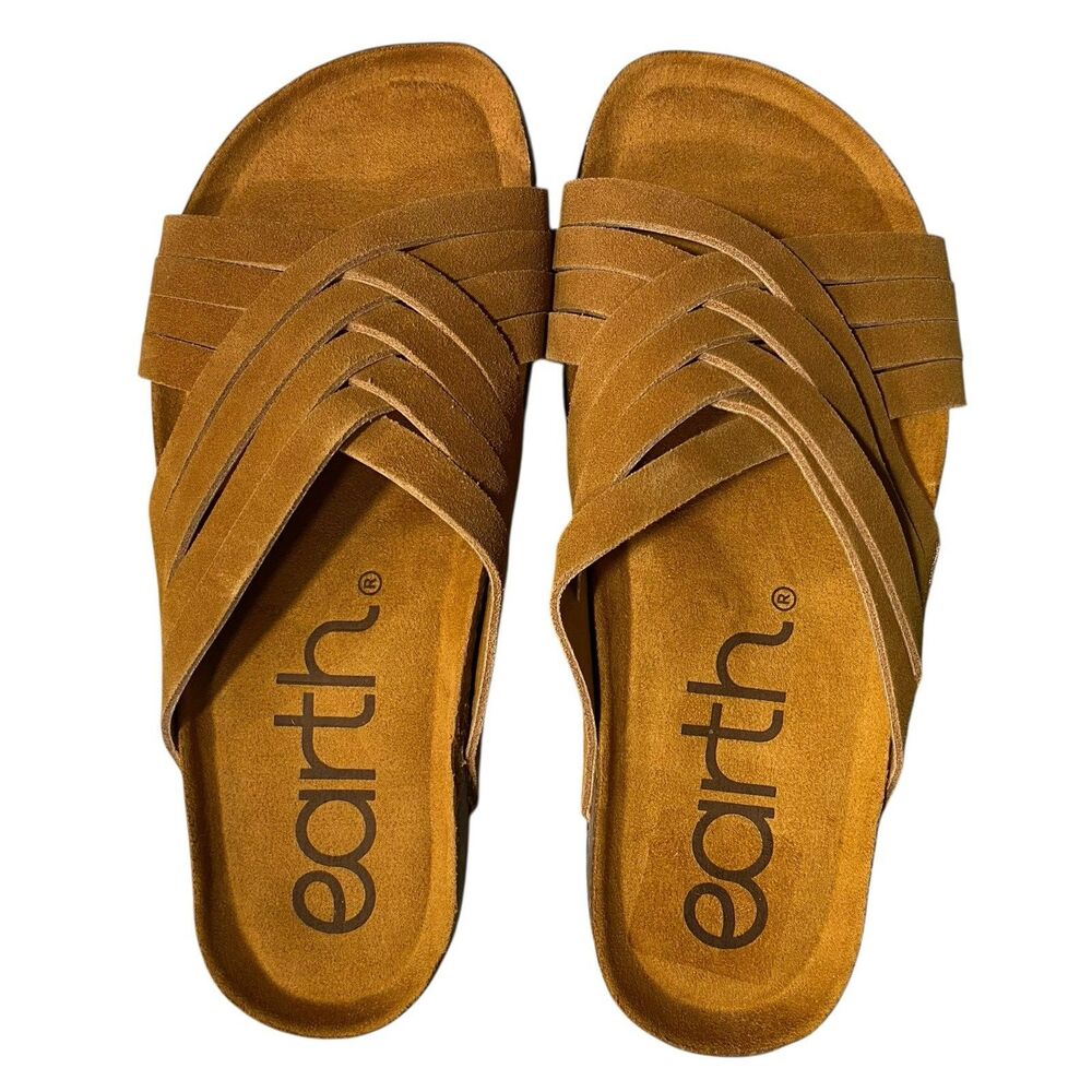 NEW Earth Atlas Brown Leather Slide Sandals Women’s 7.5 M Slip-On Comfort